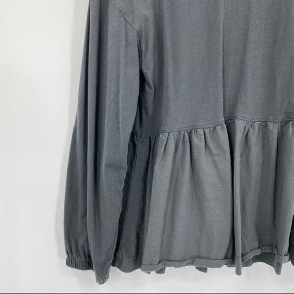 Zara Peplum Long Sleeve Elastic Cuff 100% Cotton Gray Size Small - Picture 2 of 5
